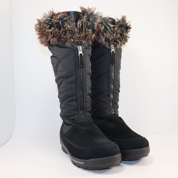 Lands’ End Women’s Winter Boots Black Faux Fur Trim Size 8.5W - Picture 1 of 6